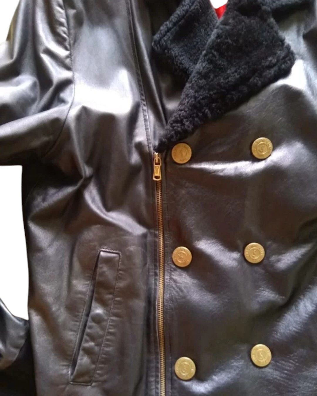 Yves Saint Laurent RARE SHEARLING COLLAR DOUBLE BREASTED LEATHER COAT JACKET Size US XL / EU 56 / 4 - 2 Thumbnail