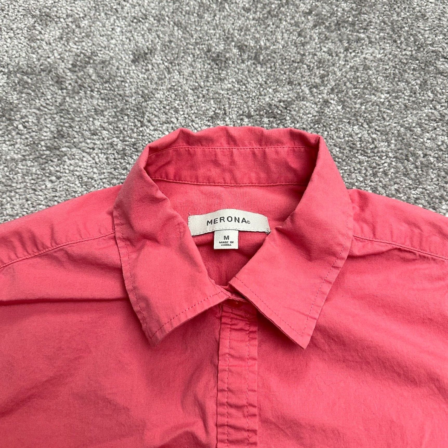 Merona Merona Shirt Adult Medium Pink Short Sleeve Button-Up Cotton Knit Casual Top Womens Size M / US 6-8 / IT 42-44 - 3 Thumbnail