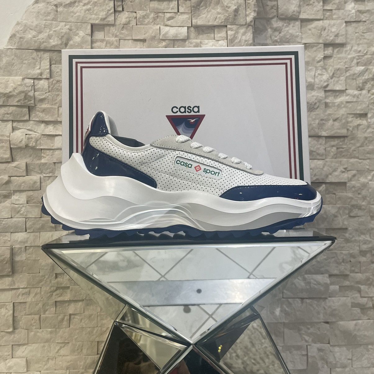 image of Casablanca Leather Upper Sneaker Size 11 in Blue/White, Men's