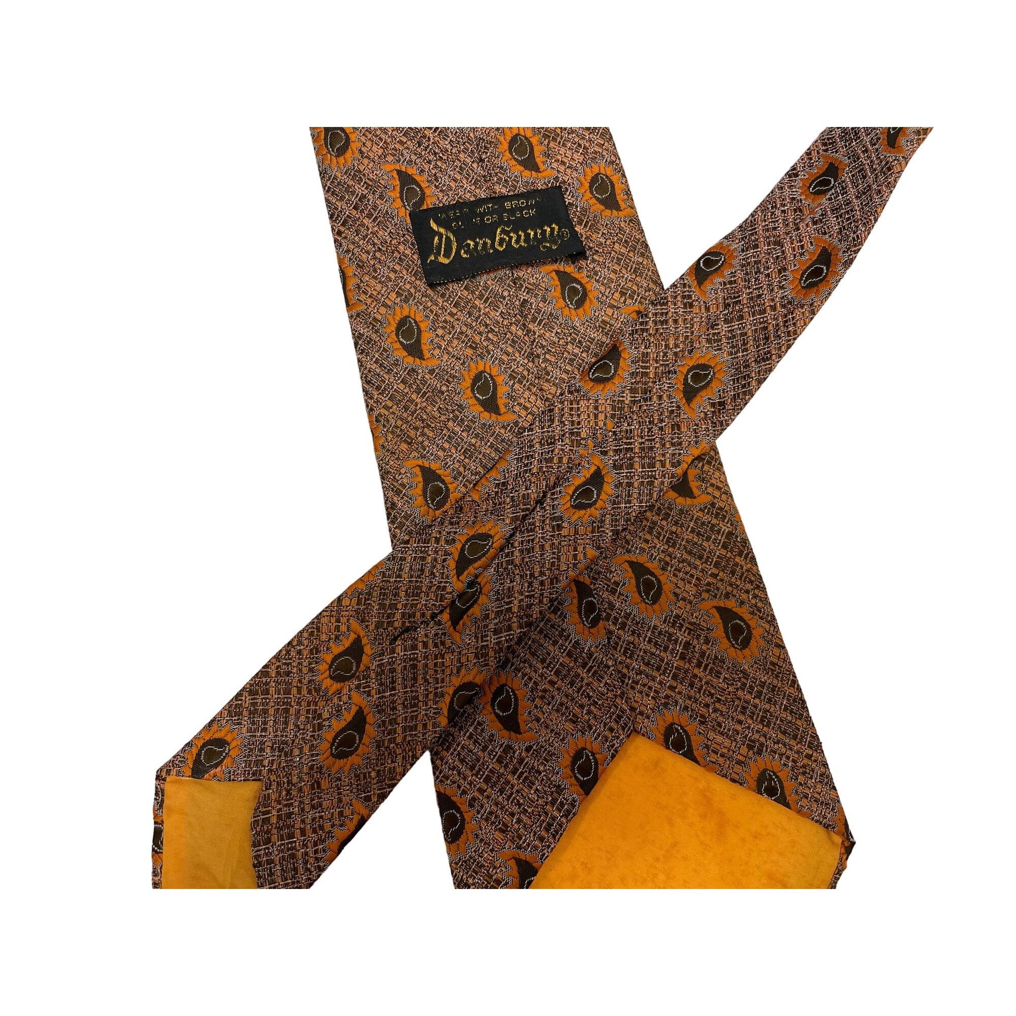 Other Vtg Danbury Brown Orange PAISLEY Wide MoD DISCO Necktie Size ONE SIZE - 2 Thumbnail