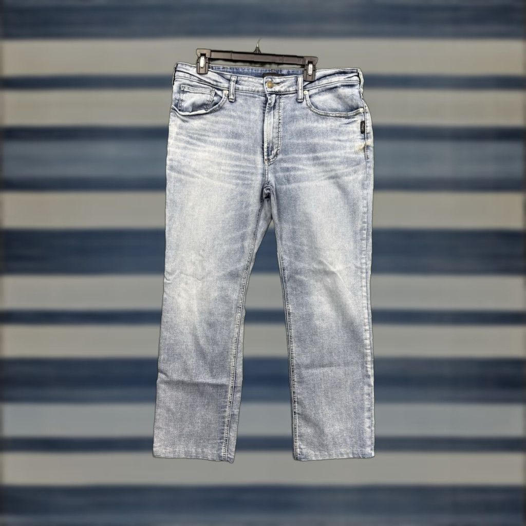 Silver Jeans Co. VINTAGE Silver Jeans Jeans 36x28 Grayson Light Wash Distressed Stretch Denim Men Regular Adult Medium Blue 1990s 2000s Hip Hop Retro Punks Mens Size US 36 / EU 52 - 1 Thumbnail