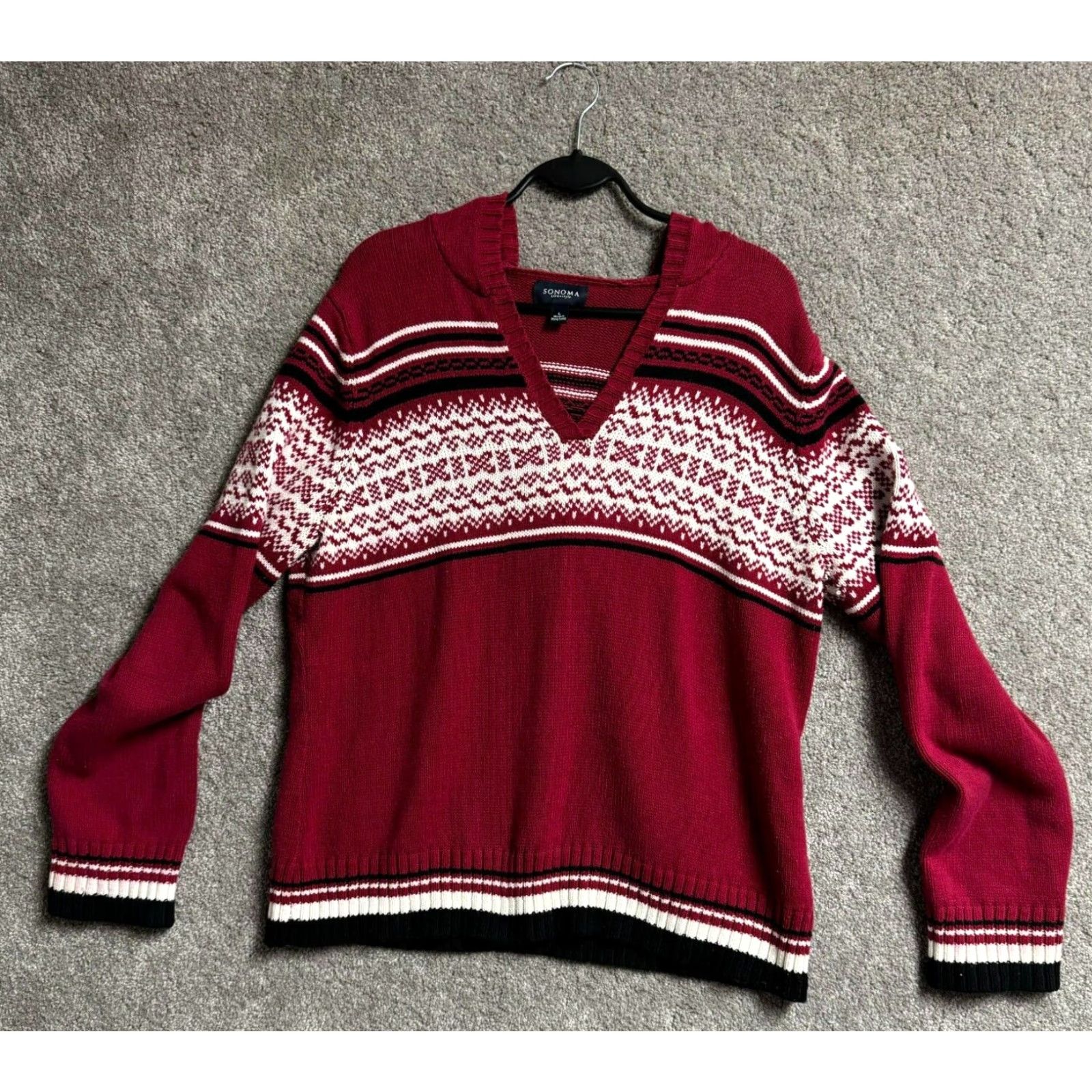 Vintage VINTAGE Sonoma Hooded Sweater Womens Large Fair Isle Grandpa 90s Christmas Knit Pullover Red Hot Retro Womens Size L / US 10 / IT 46 - 2 Thumbnail