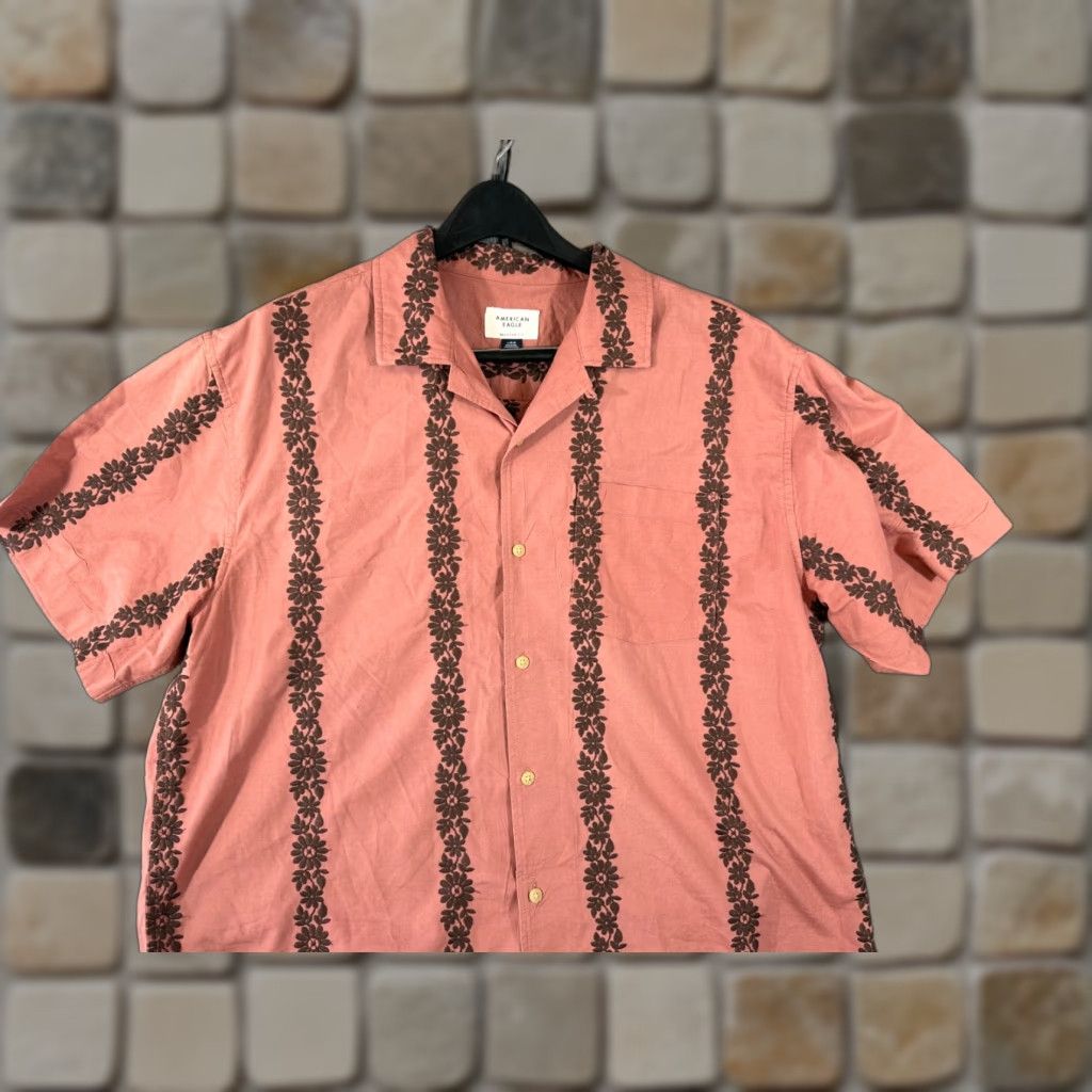 American Eagle Outfitters American Eagle Shirt Mens L Pink Floral Embroidered Button-Up Short Sleeve Relaxed Fit Size US L / EU 52-54 / 3 - 1 Thumbnail