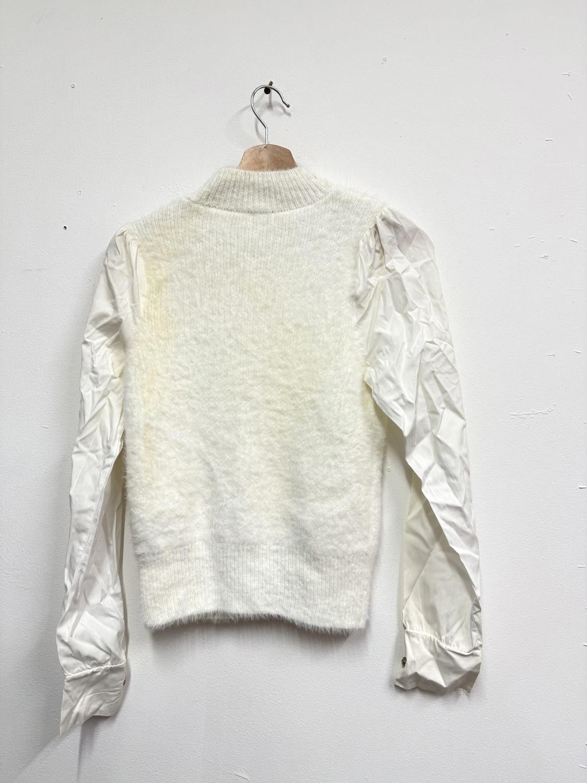 River Island River Island Women's White Textured Knit Sweater with Button Size ONE SIZE - 4 Thumbnail