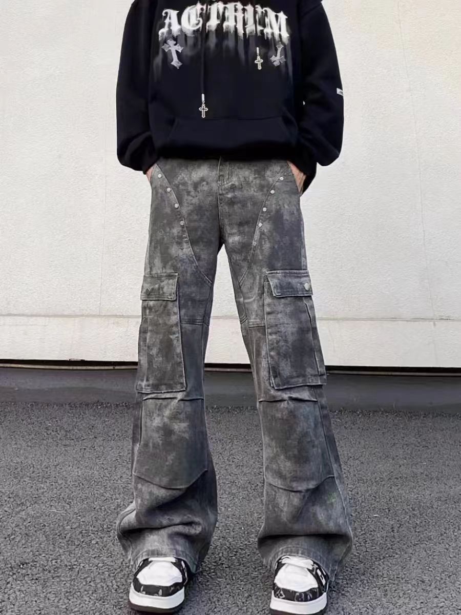 High street wasteland camouflage rivet work jeans