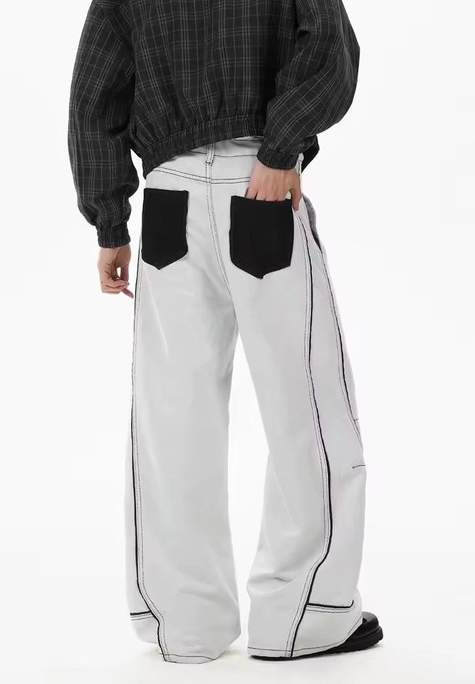 Jean Streetwear Hip Hop Grey White Wide Leg Baggy Jeans Pants Size US 29 - 5 Thumbnail