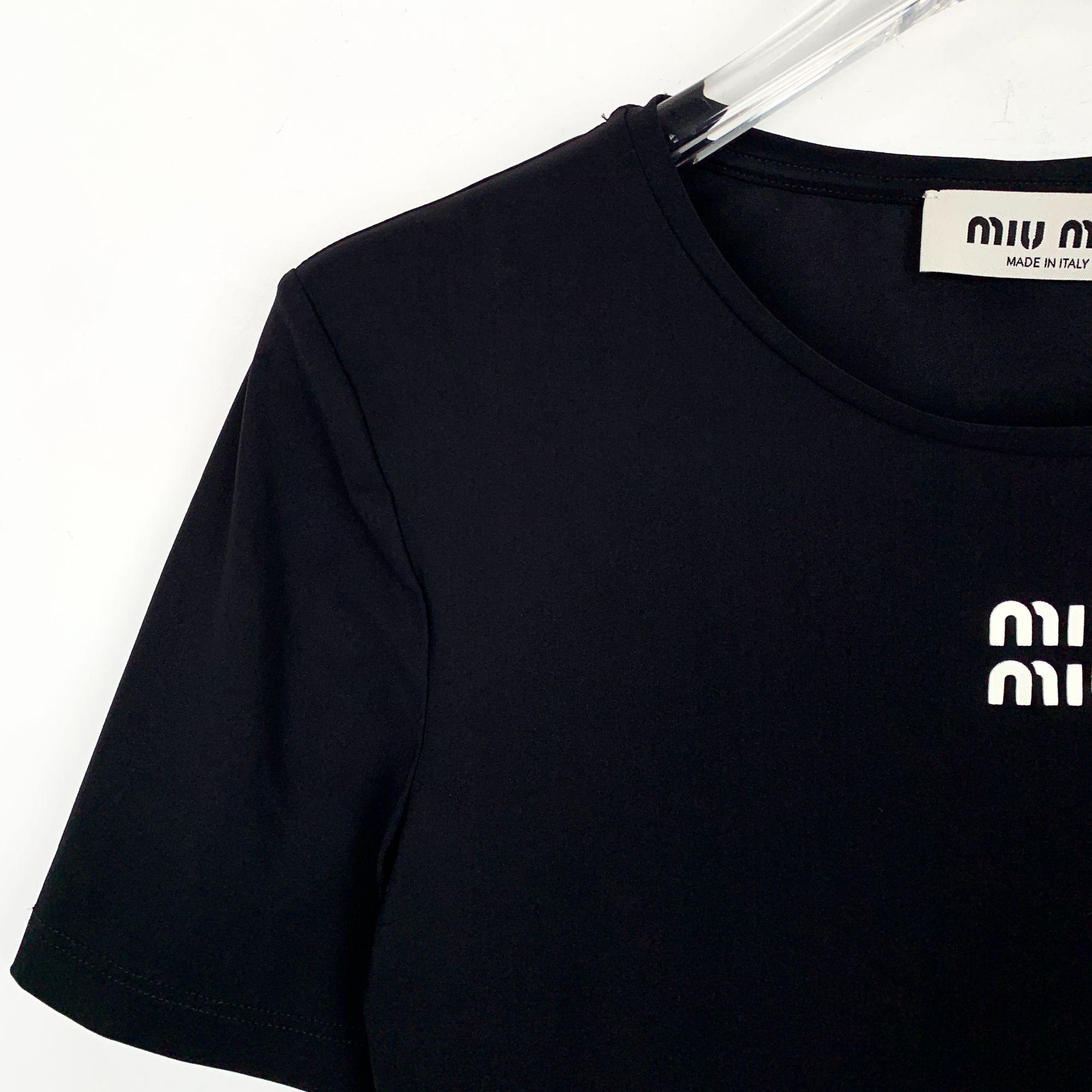 Miu Miu MiuMiu Black Logo Letter Print Crewneck Short Sleeve Dress ( Size XS / US 0-2 / IT 36-38 - 7 Thumbnail