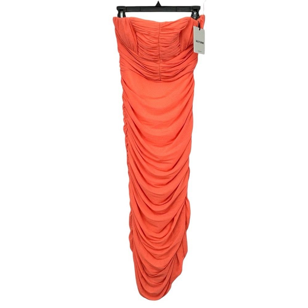NOCTURNE NOCTURNE SPARKLY DRAPED RUCHED STRAPLESS DRESS SALMON ORANGE Size S / US 4 / IT 40 - 2 Thumbnail
