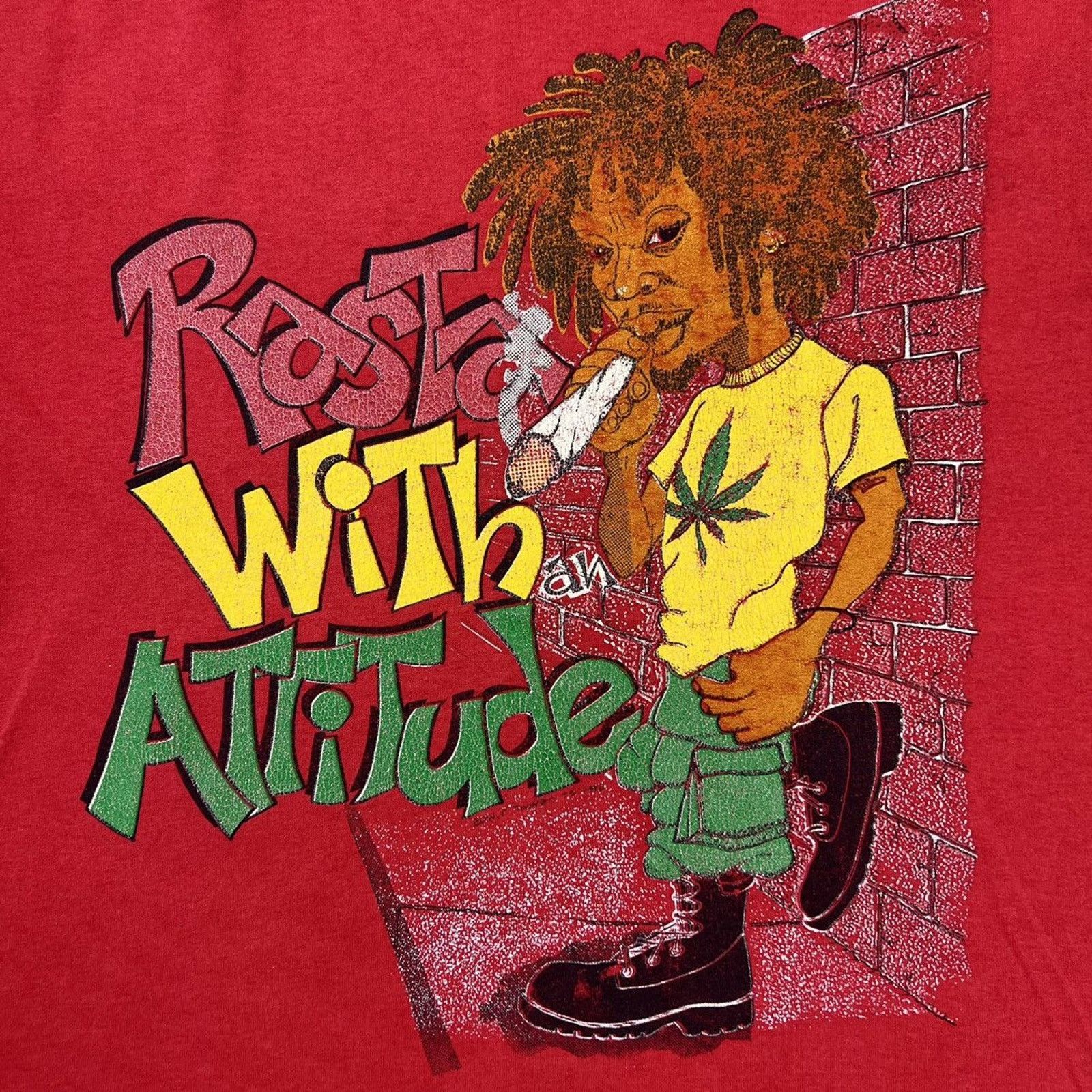 Vintage Vintage 90s Rasta With An Attitude T Shirt Single Stitch Tee Size US XL / EU 56 / 4 - 2 Thumbnail