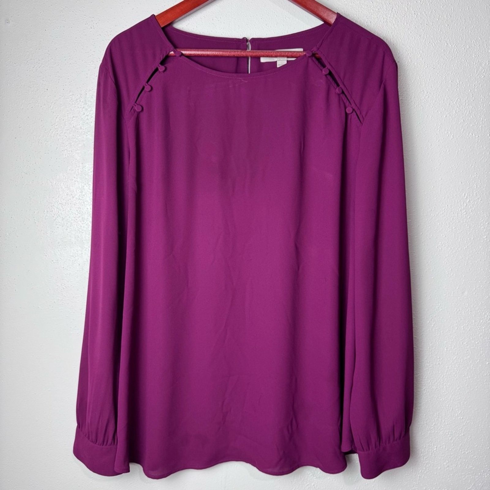 Loft Loft Burgundy Split Button Bodice Popover Blouse Womens XXL Size XXL / US 16-18 / IT 52-54 - 6 Thumbnail