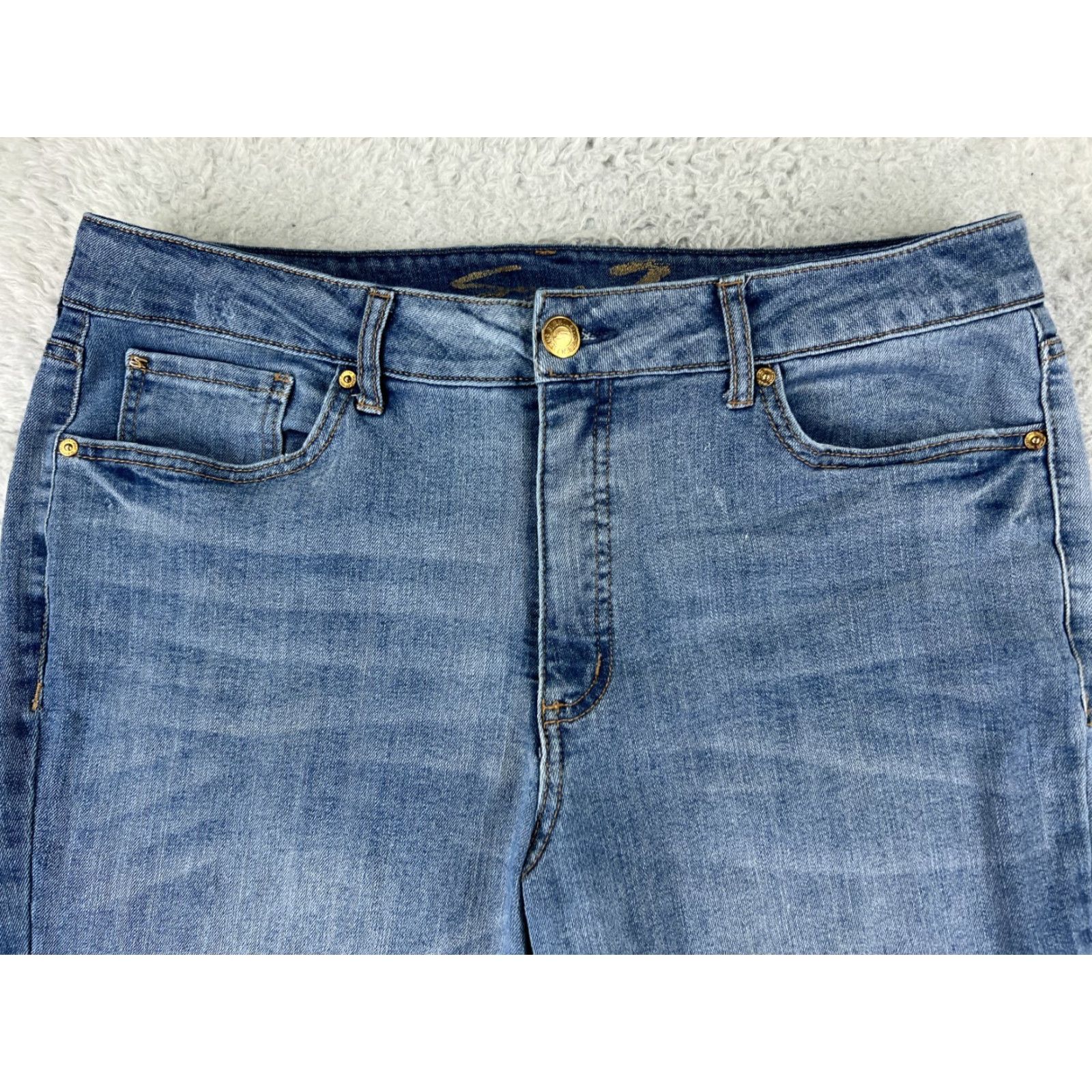 Vintage Seven7 Pants Women Blue Jean Denim Medium Wash Weekend Slim Fit Raw Hem 14 33x29 Size 36" / US 14 / IT 50 - 4 Thumbnail