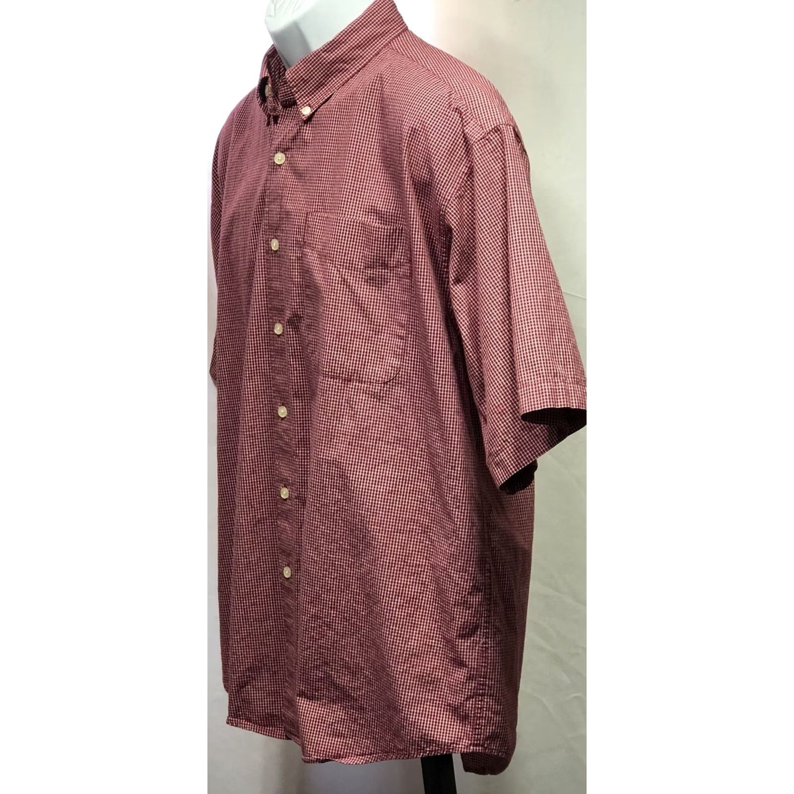 Haggar Haggar Oxford Button-Up L Red Plaid Short Sleeve Pocket Preppy Office Shirt Men Size US 33 - 2 Thumbnail