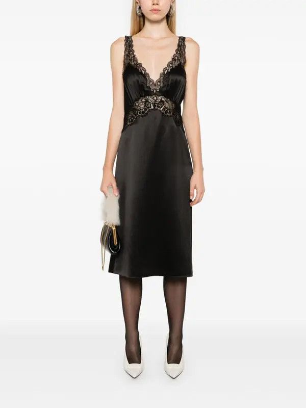 Saint Laurent Paris o1bcso1str1125 Slip Dress In Silk Satin Crepe in Black Size S / US 4 / IT 40 - 1 Thumbnail