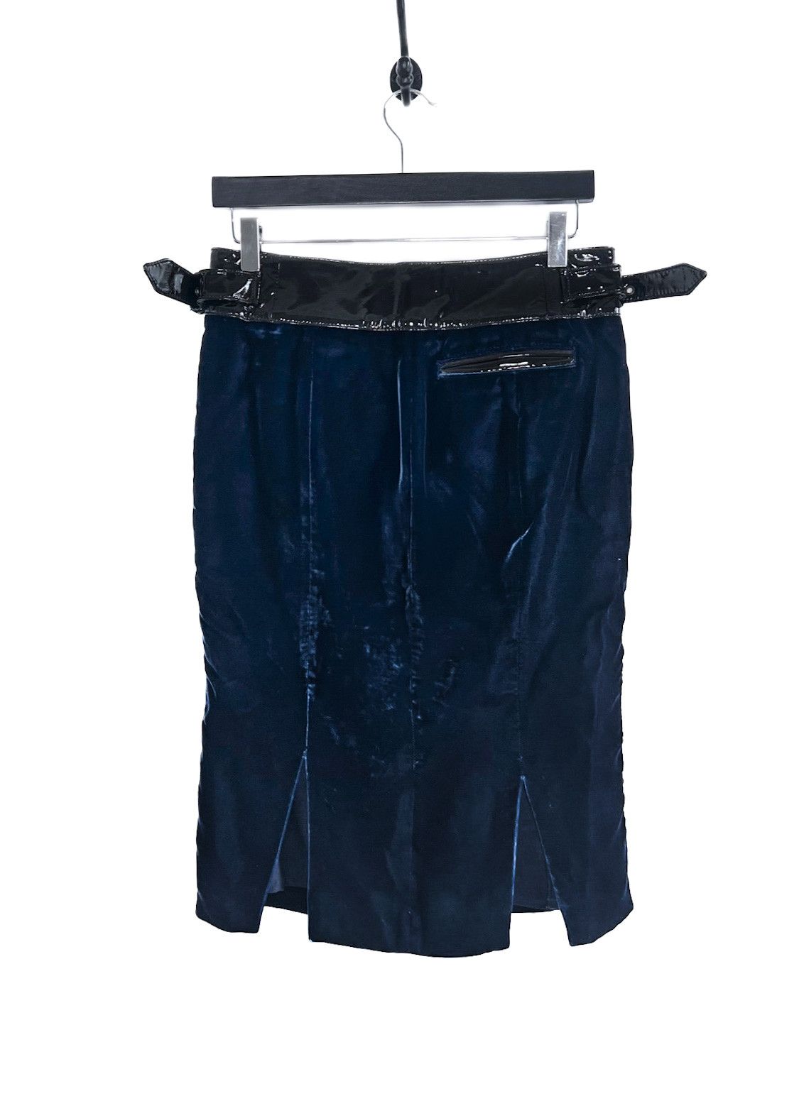 Roberto Cavalli Roberto Cavalli Blue Velvet Patent Leather Accent Skirt Size 27" / US 4 / IT 40 - 3 Thumbnail