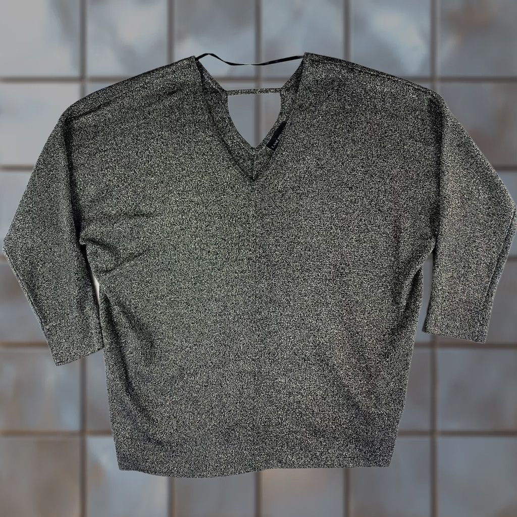Vintage VINTAGE LANE BRYANT V-NECK BLOUSE Women 22/24 Black NWT Long Sleeve Metallic Silver Blouse Size 3XL / US 20-22 - 1 Thumbnail