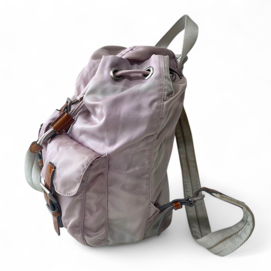 Prada Prada - Pink Leather Nylon Rucksack Backpack Triangle Logo Size ONE SIZE - 3 Thumbnail