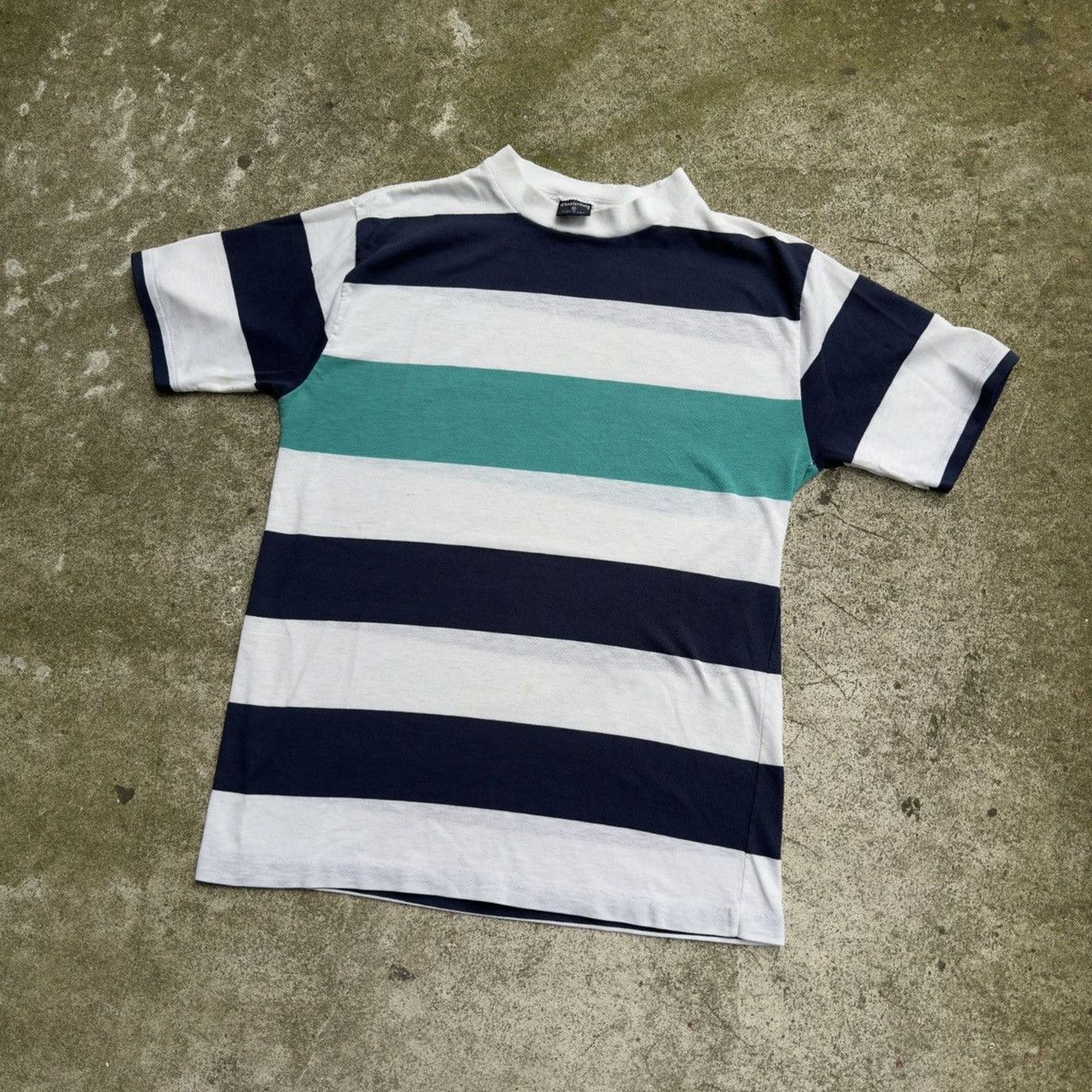Vintage 70s Paper Thin Distressed Striped Blue Faded Tee ERD Grunge Size US S / EU 44-46 / 1 - 5 Thumbnail