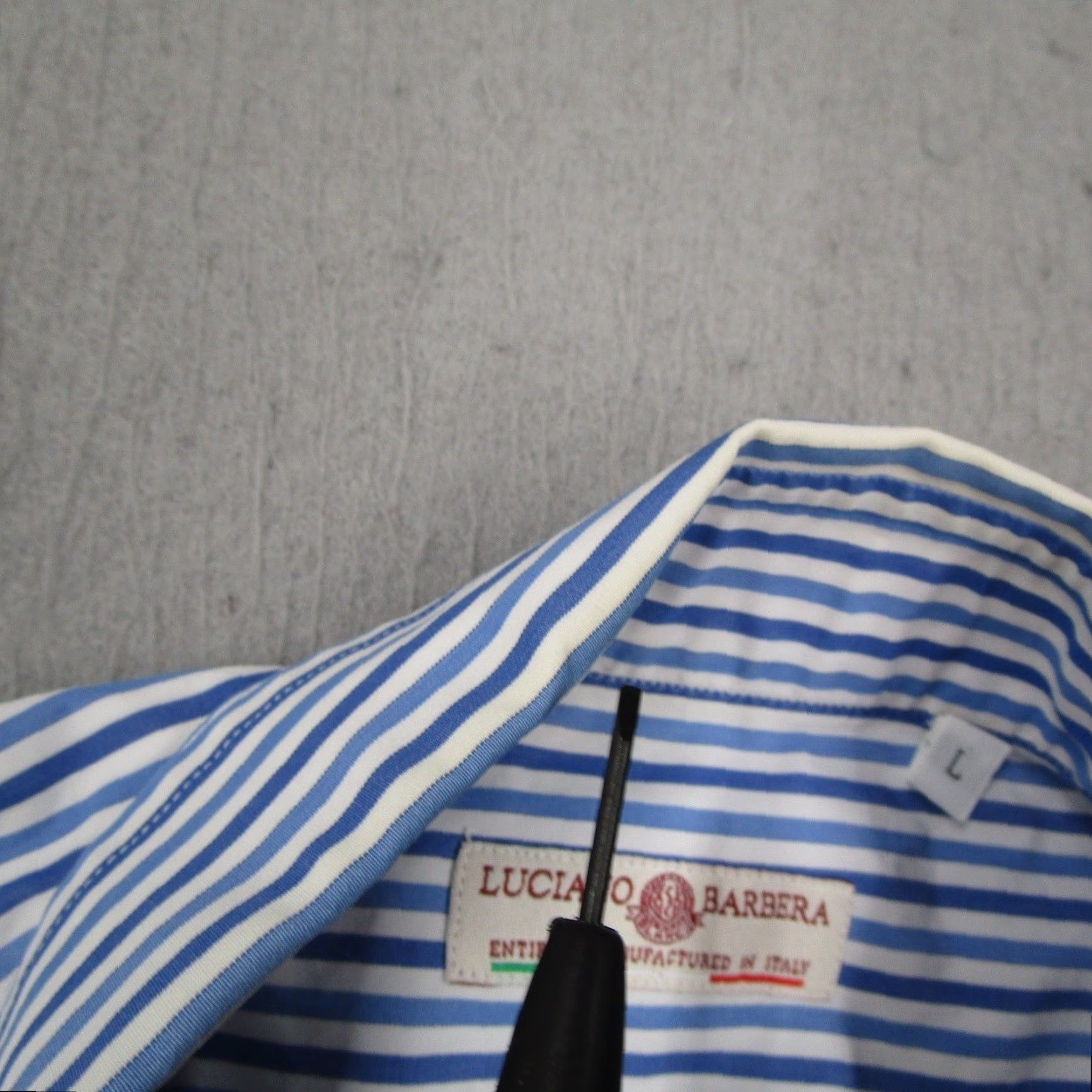 Vintage Luciano Barbera Shirt Men Large Blue White Striped Club Collar Button Down Italy Size US L / EU 52-54 / 3 - 5 Thumbnail