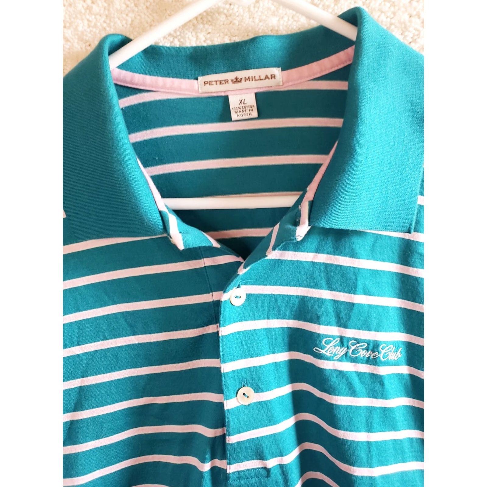 Peter Millar VINTAGE Peter Millar Polo Golf Shirt Mens XL Teal Pink Stripe Short Sleeve 100% Cotton Size US XL / EU 56 / 4 - 4 Thumbnail