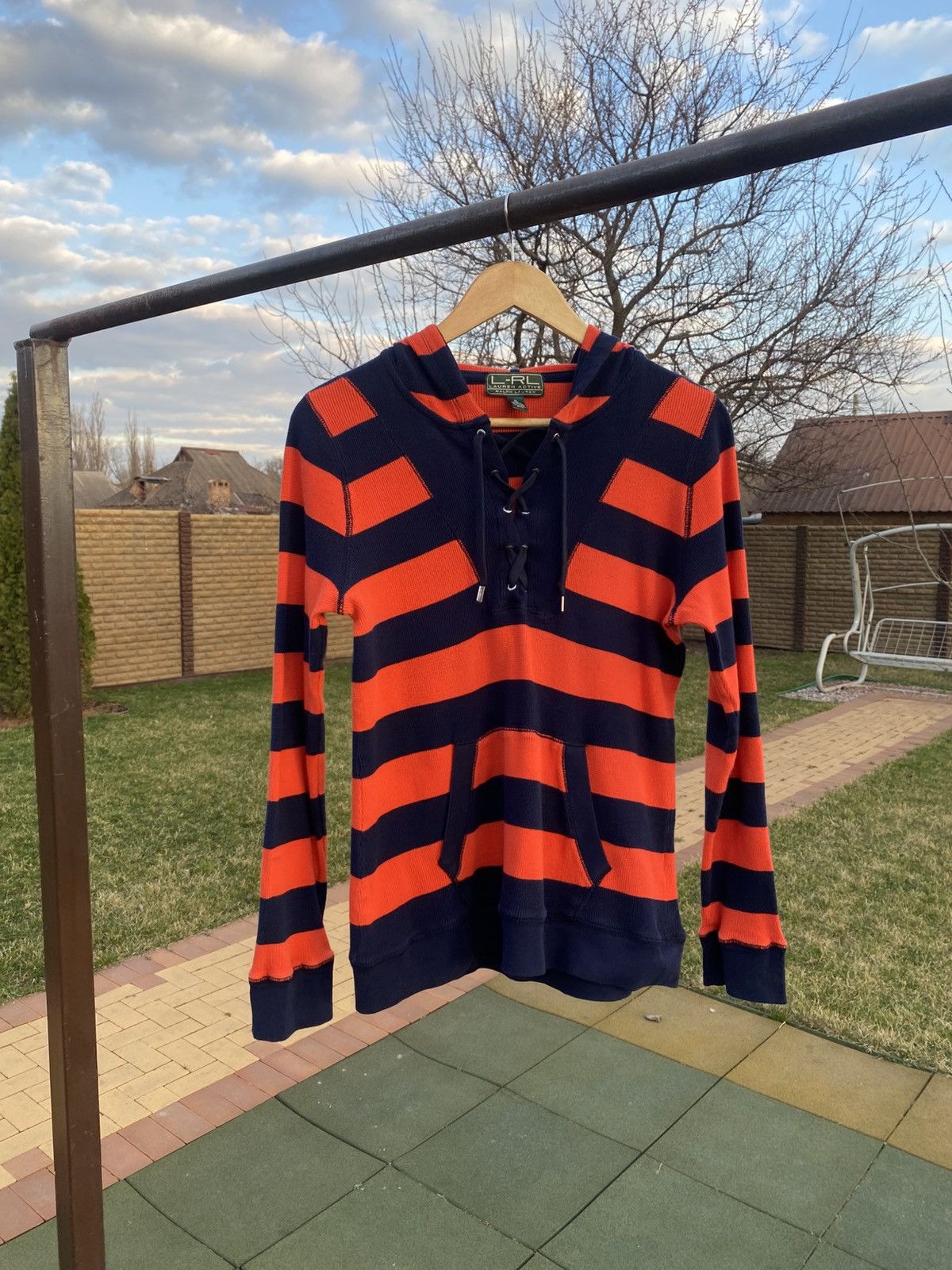 Polo Ralph Lauren × RLX Ralph Lauren × Vintage Vintage Ralph Lauren striped lace-up hoodie Y2K sweater Size XL / US 12-14 / IT 48-50 - 1 Thumbnail