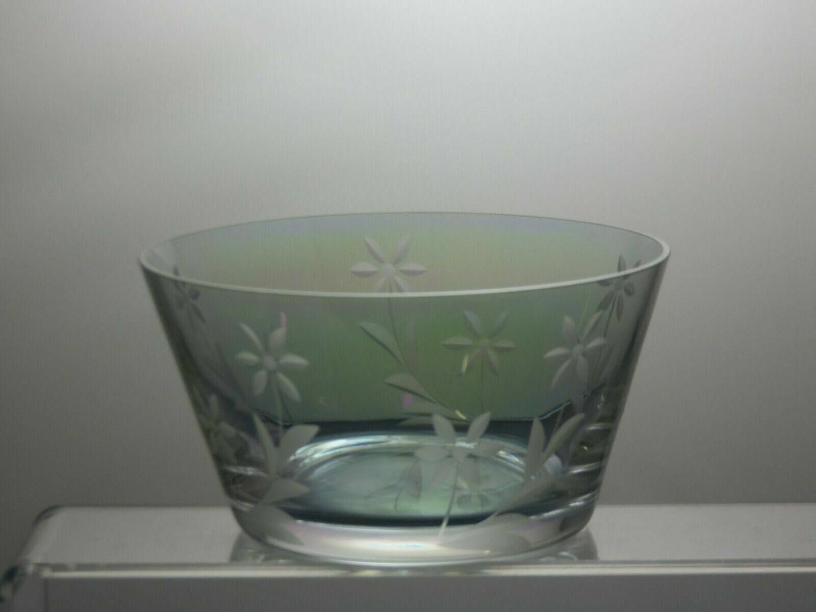 The Unbranded Brand Small Etched Finger Green Glass Bowl 2 3/4" Size ONE SIZE - 3 Thumbnail