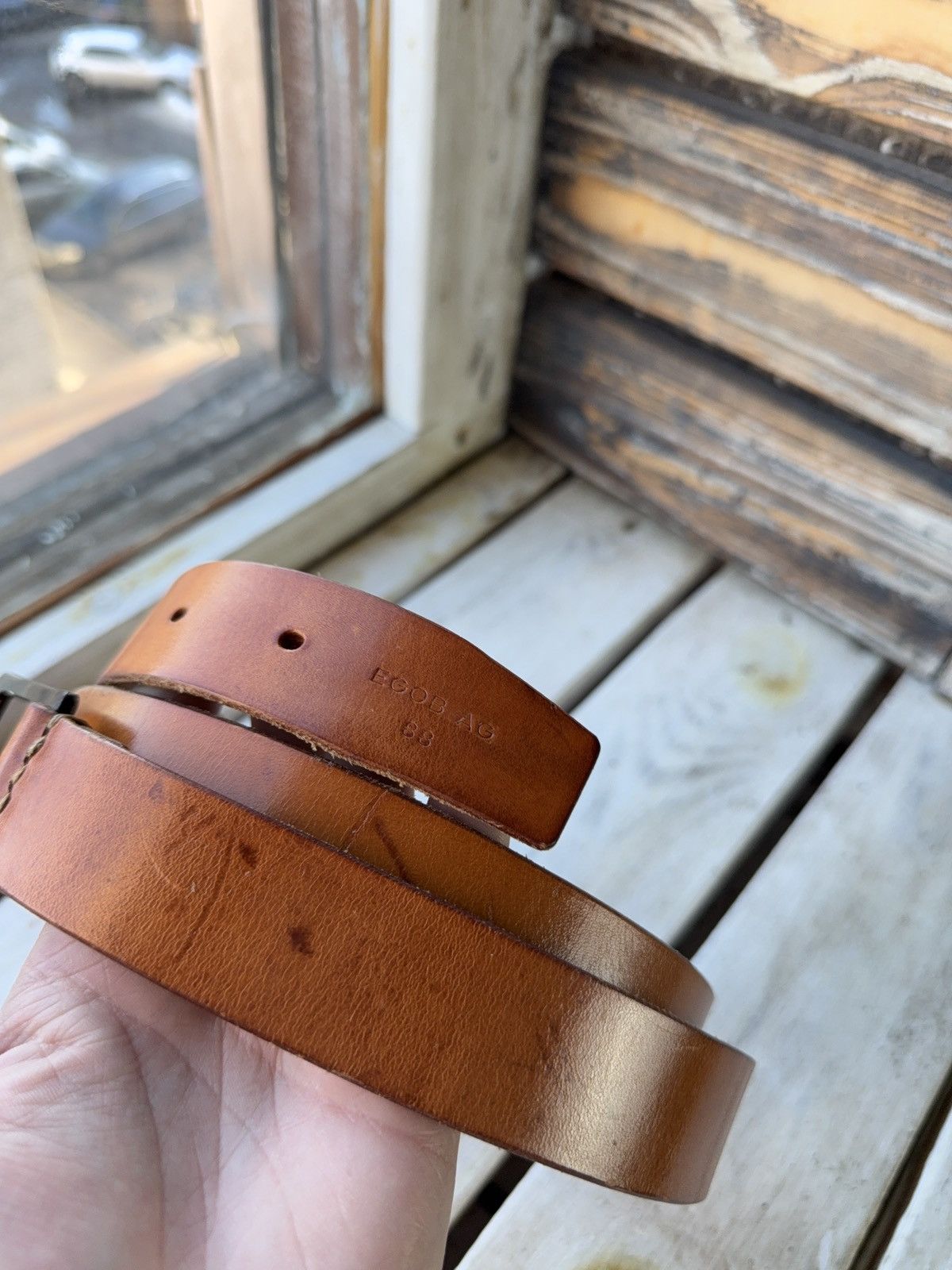 Japanese Brand Vintage 00s Western Cowboy Brown Leather Belt Minimal Buckle Size ONE SIZE - 2 Thumbnail