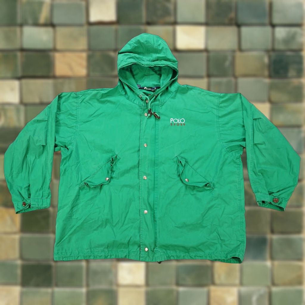 VINTAGE POLO RALPH LAUREN Sport Hooded Jacket Rare 90s Stadium Green XL Men Shirt Jacket