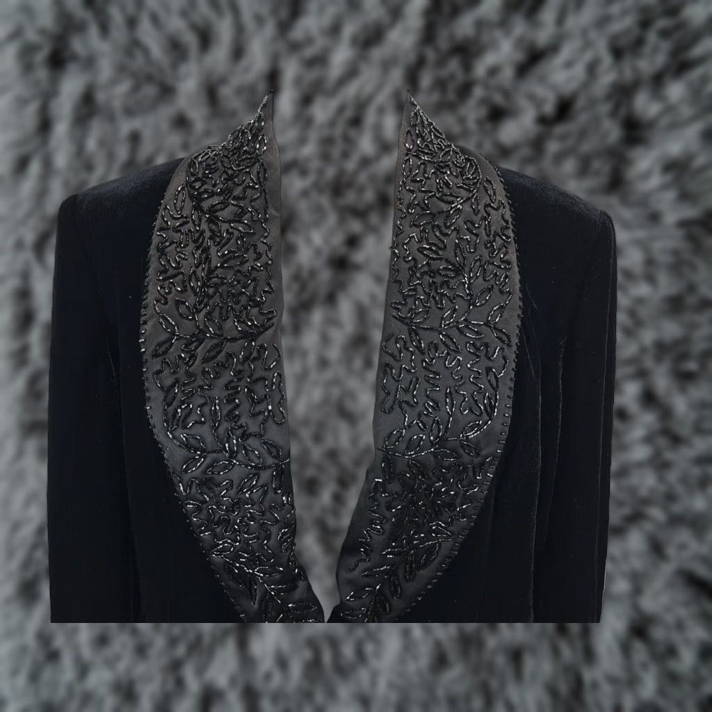 Victor Costa Women's Black Velvet Evening Blazer Jacket Size 14 Beaded Lapels