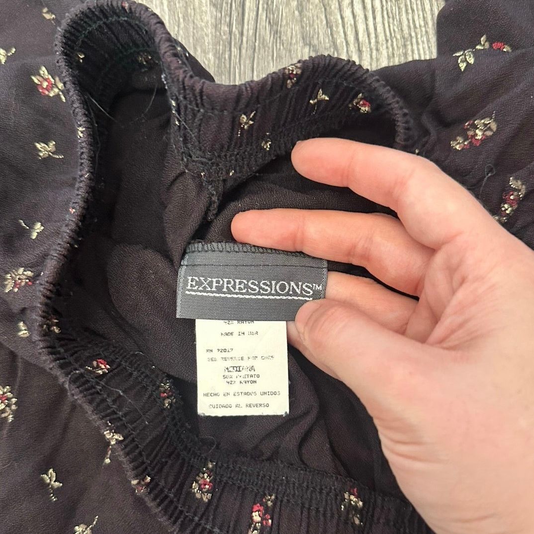 Other expressions black red floral pants lounge vintage Size 30" / US 8 / IT 44 - 3 Thumbnail