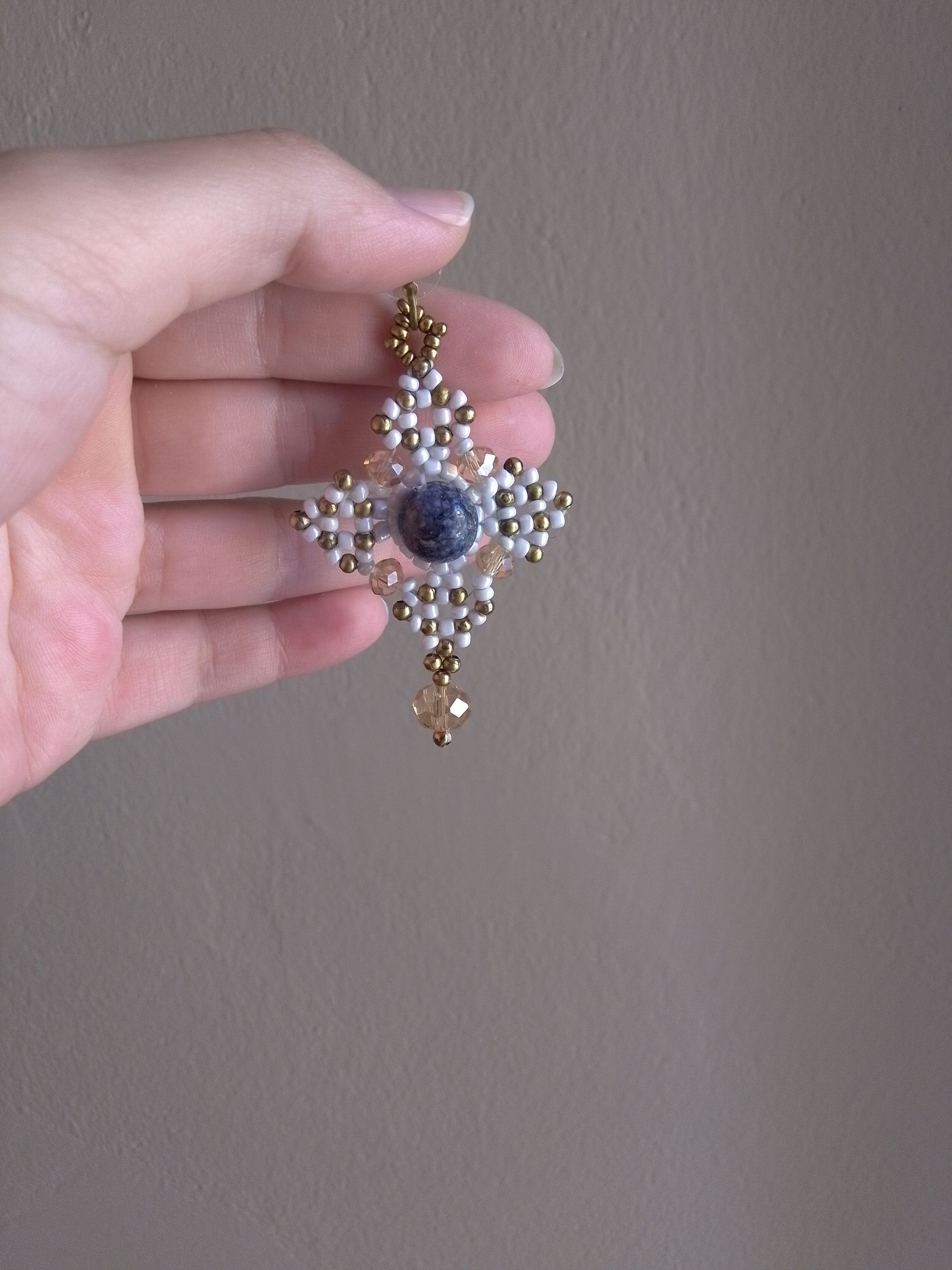 Handmade Beaded earrings natural blue Lapis lazuli gemstones Size ONE SIZE - 4 Thumbnail