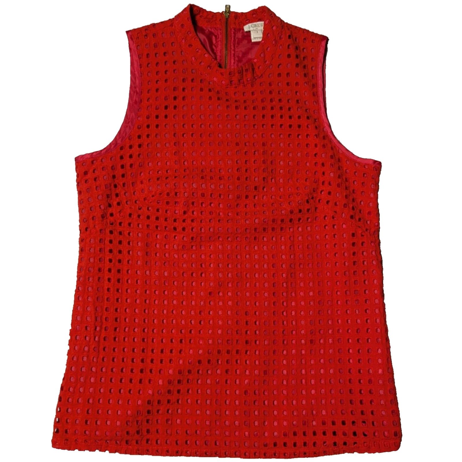 J.Crew J.CREW Women Size 2 Orange Cotton Square GEO Eyelet Lined Sleeveless Blouse Size XS / US 0-2 / IT 36-38 - 2 Thumbnail