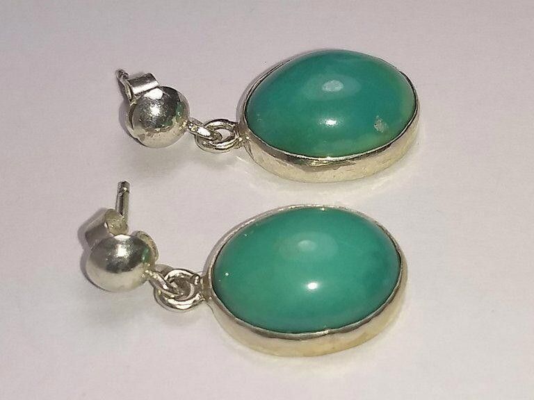 Designer Mexican Sterling Silver Turquoise Cabochon Dangle Earrings Size ONE SIZE - 4 Thumbnail