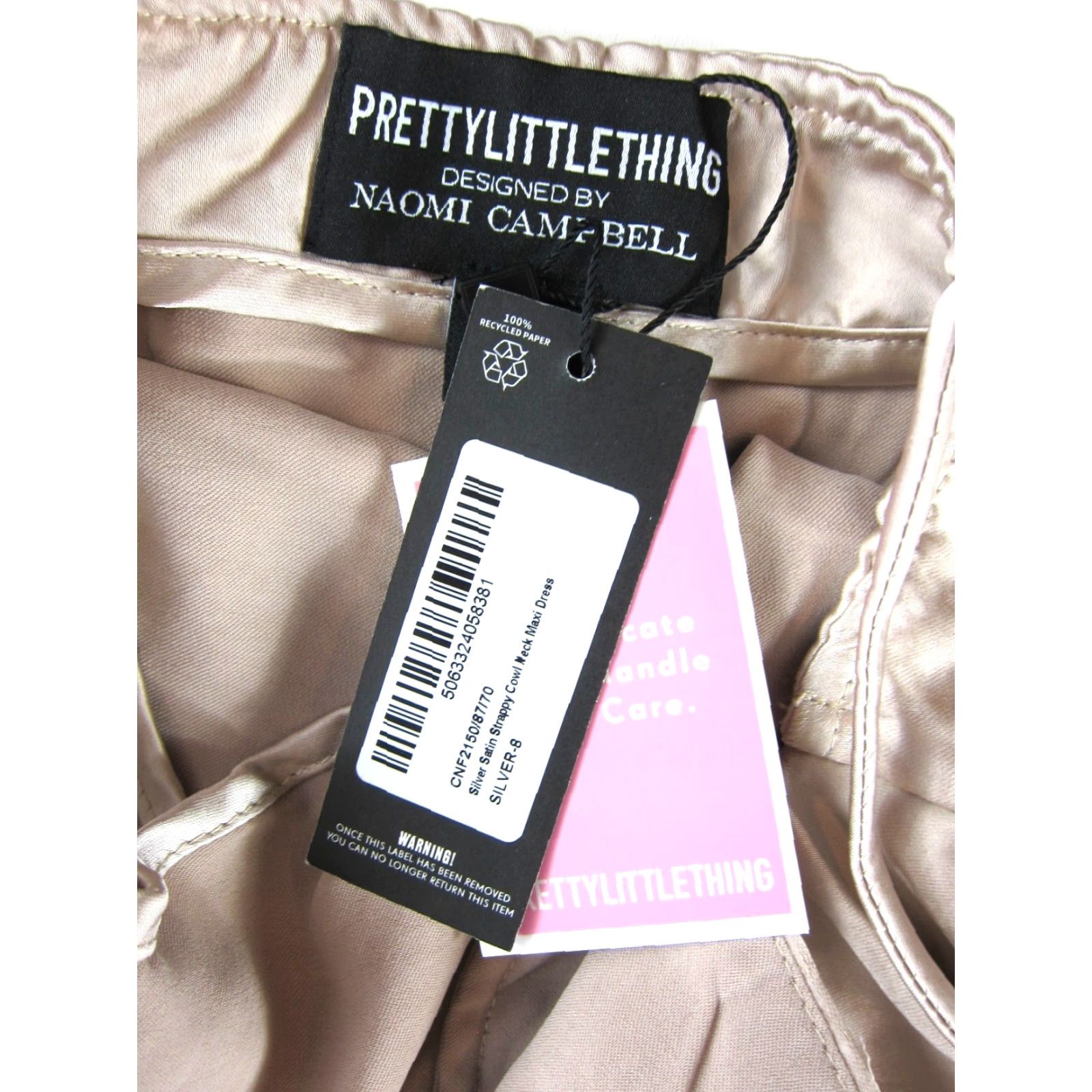 PrettyLittleThing Pretty Little Thing Naomi Campbell Silver Satin Strap Cowl Neck Maxi Dress 8 NWT Size M / US 6-8 / IT 42-44 - 3 Thumbnail