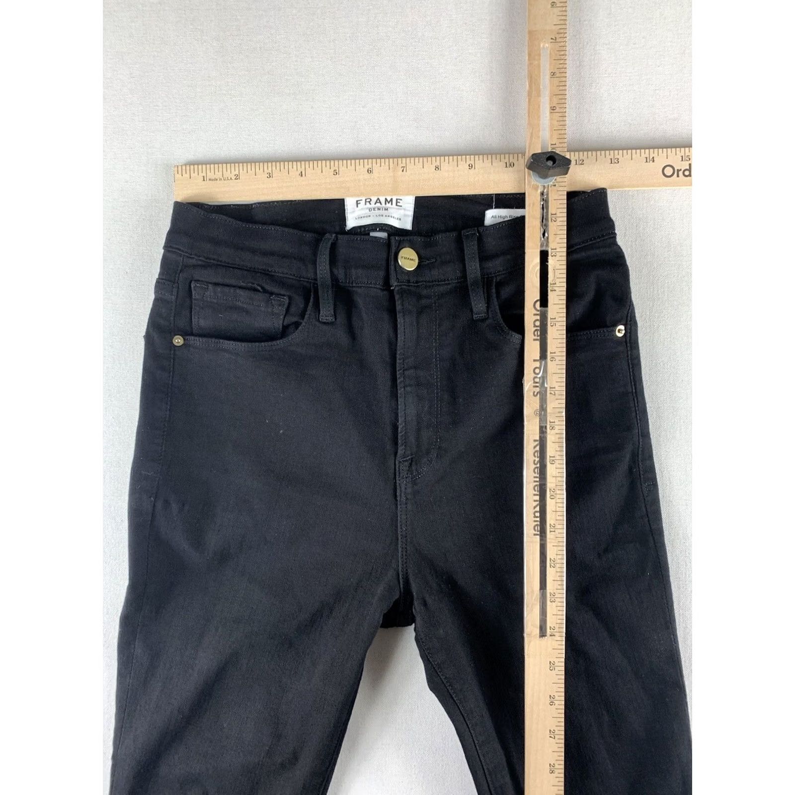 Frame FRAME Jeans Womens 26 Black DENIM SIZE ALI HIGH RISE CIGARETTE FLAT LAY 26X25 Size 26" / US 2 / IT 38 - 7 Thumbnail