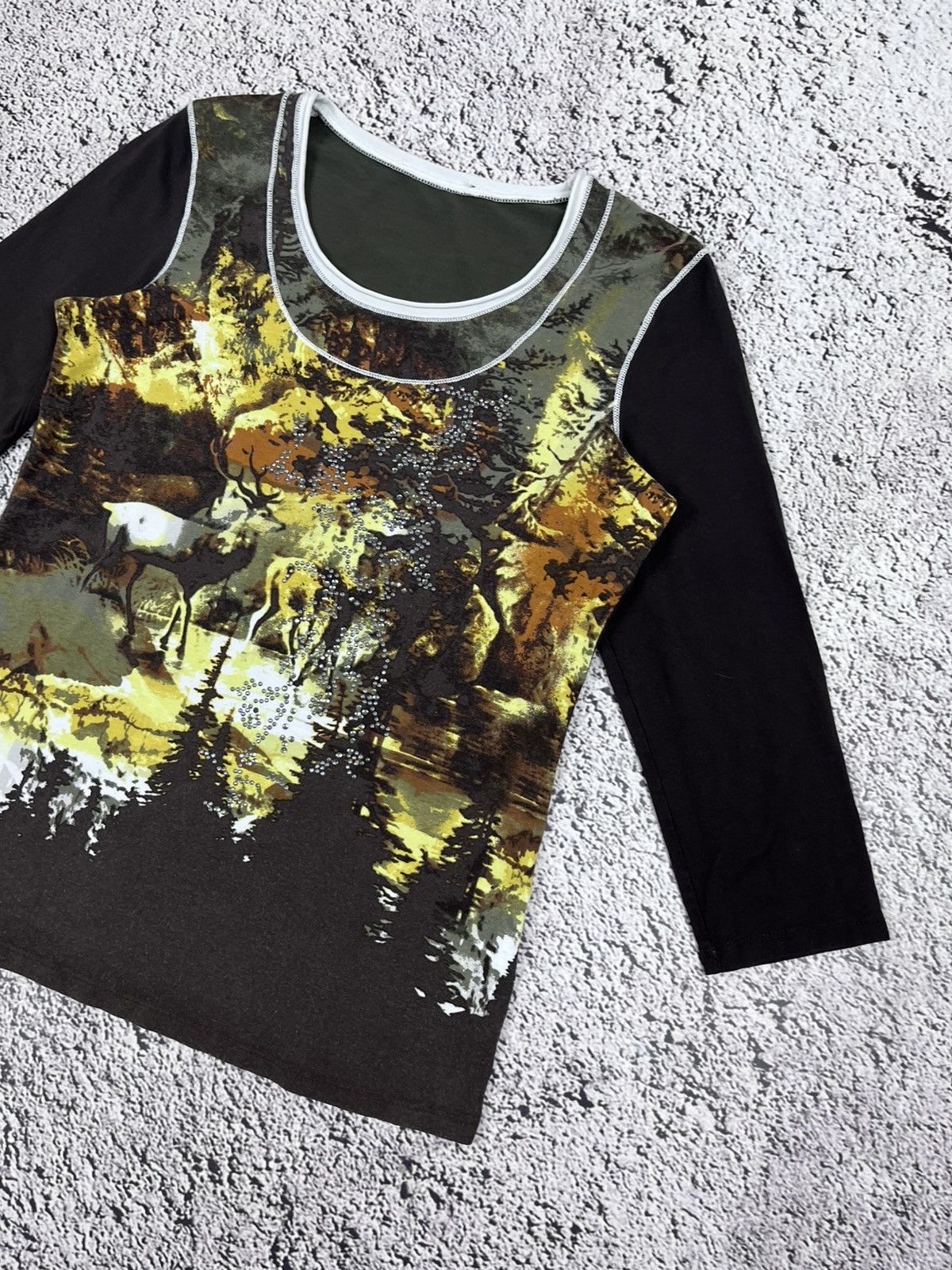 Japanese Brand Vintage Y2K Woodland Deer Forest Beaded Long Sleeve Top Size M / US 6-8 / IT 42-44 - 3 Thumbnail