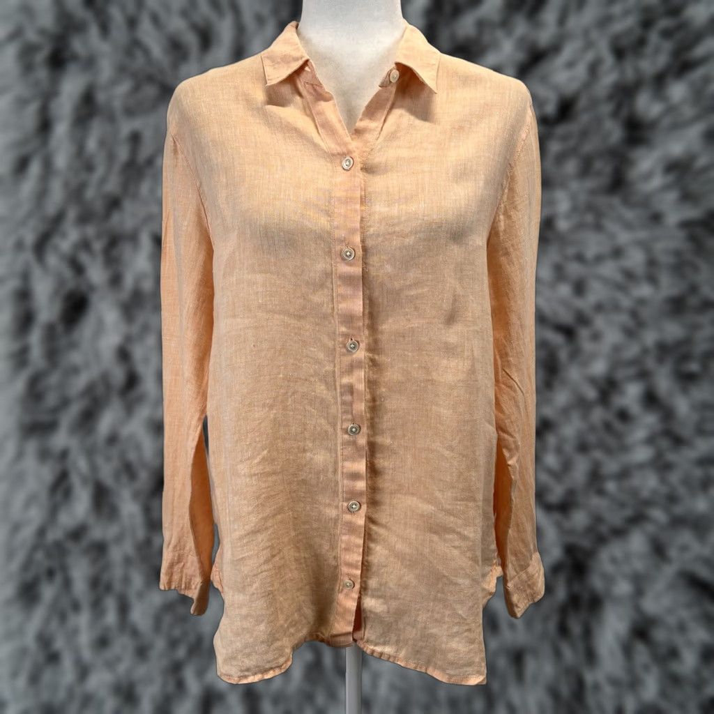 J. Jill J. Jill Shirt Women Sz Small Linen Peach Beach Summer Coastal Button Up Love Size S / US 4 / IT 40 - 1 Thumbnail