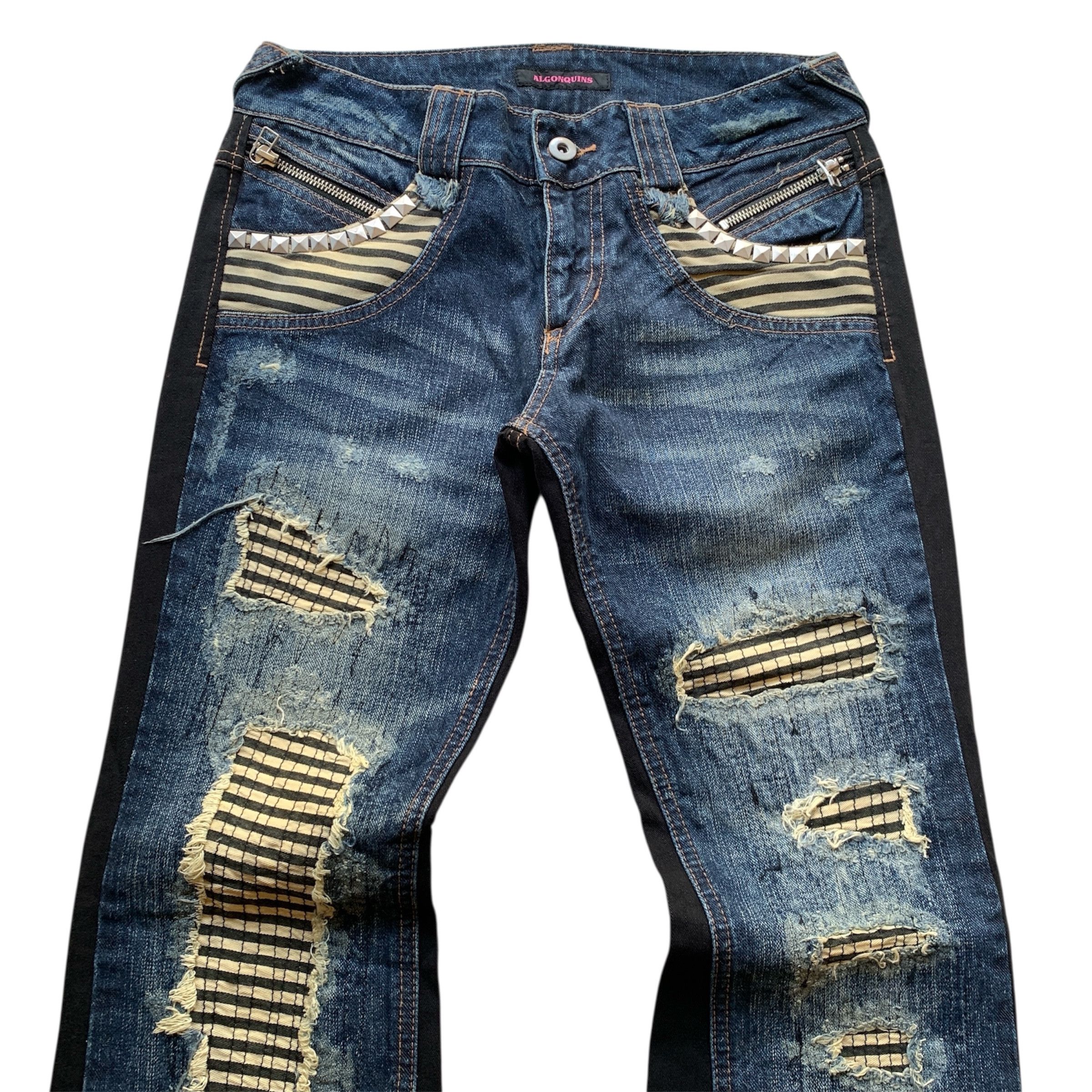 Japanese Brand Algonquins Distress Studded Punk Vkei ifsix LGB Flared Jeans Size 29" - 3 Thumbnail