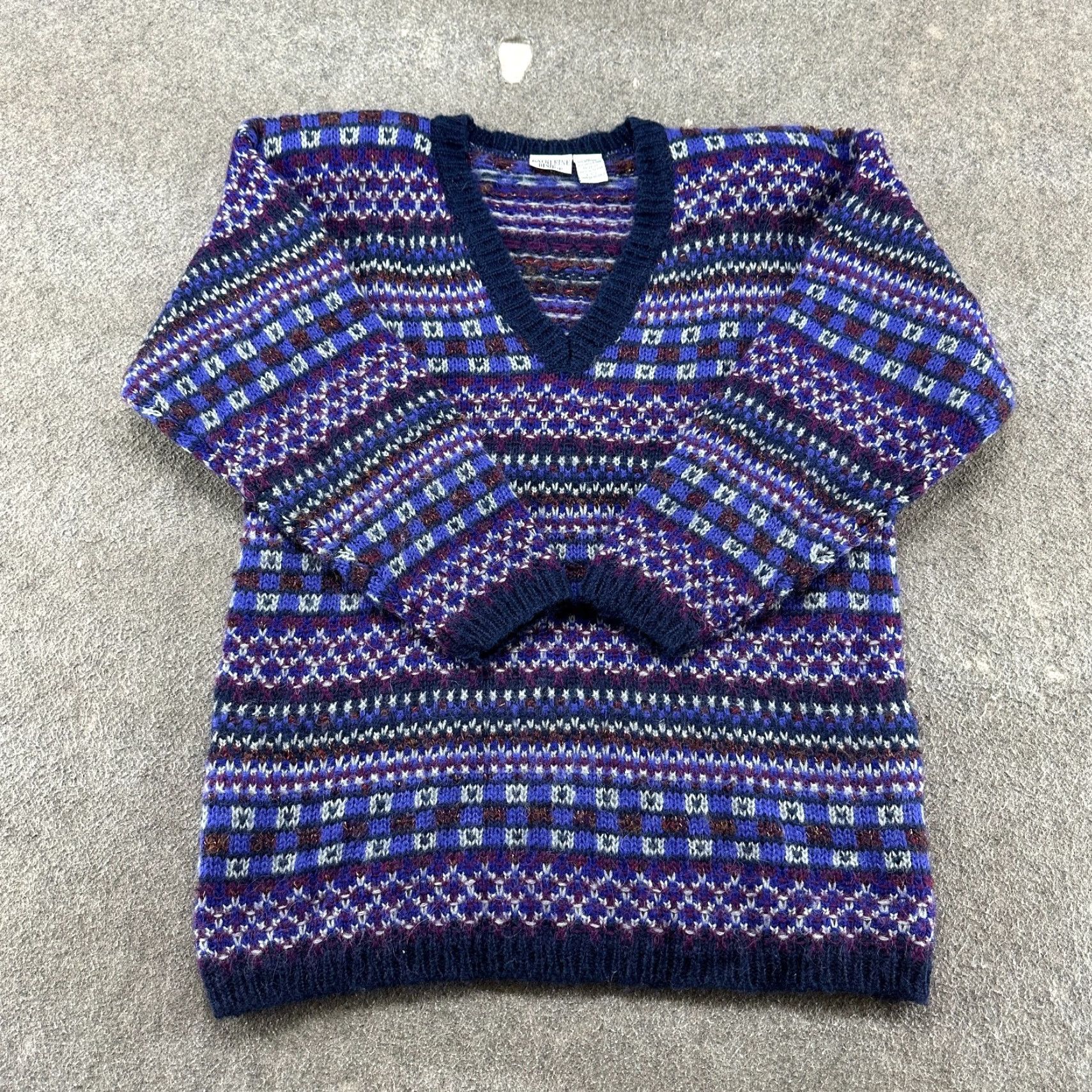 Vintage VINTAGE Katherine Bishop Sweater Women M Purple V Neck Wool Mohair Fair Isle 90s Women Size M / US 6-8 / IT 42-44 - 2 Thumbnail