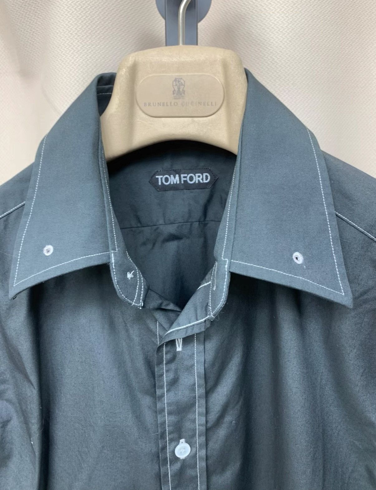 Tom Ford TOM FORD Dark Green Mercerized Cotton Formal Shirt Size US L / EU 52-54 / 3 - 2 Thumbnail