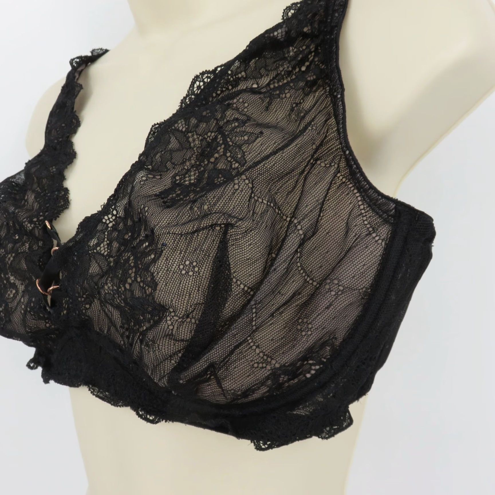 Vintage Smart & Sexy Bra 38D SA1225 Black Floral Flower Lace Underwire Unlined Lace Up Size ONE SIZE - 5 Thumbnail