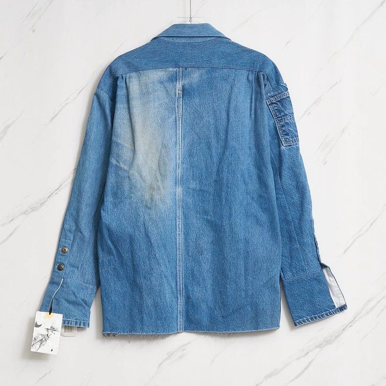 Greg Lauren Greg Lauren Men's Fringed Patchwork Washed Denim Jacket Size US M / EU 48-50 / 2 - 6 Thumbnail