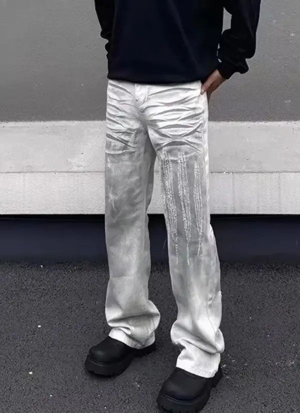 Japanese Brand Kitajima x Kai Dirty Washing Baggy Ripped Stacked Jean Size US 33 - 8 Thumbnail