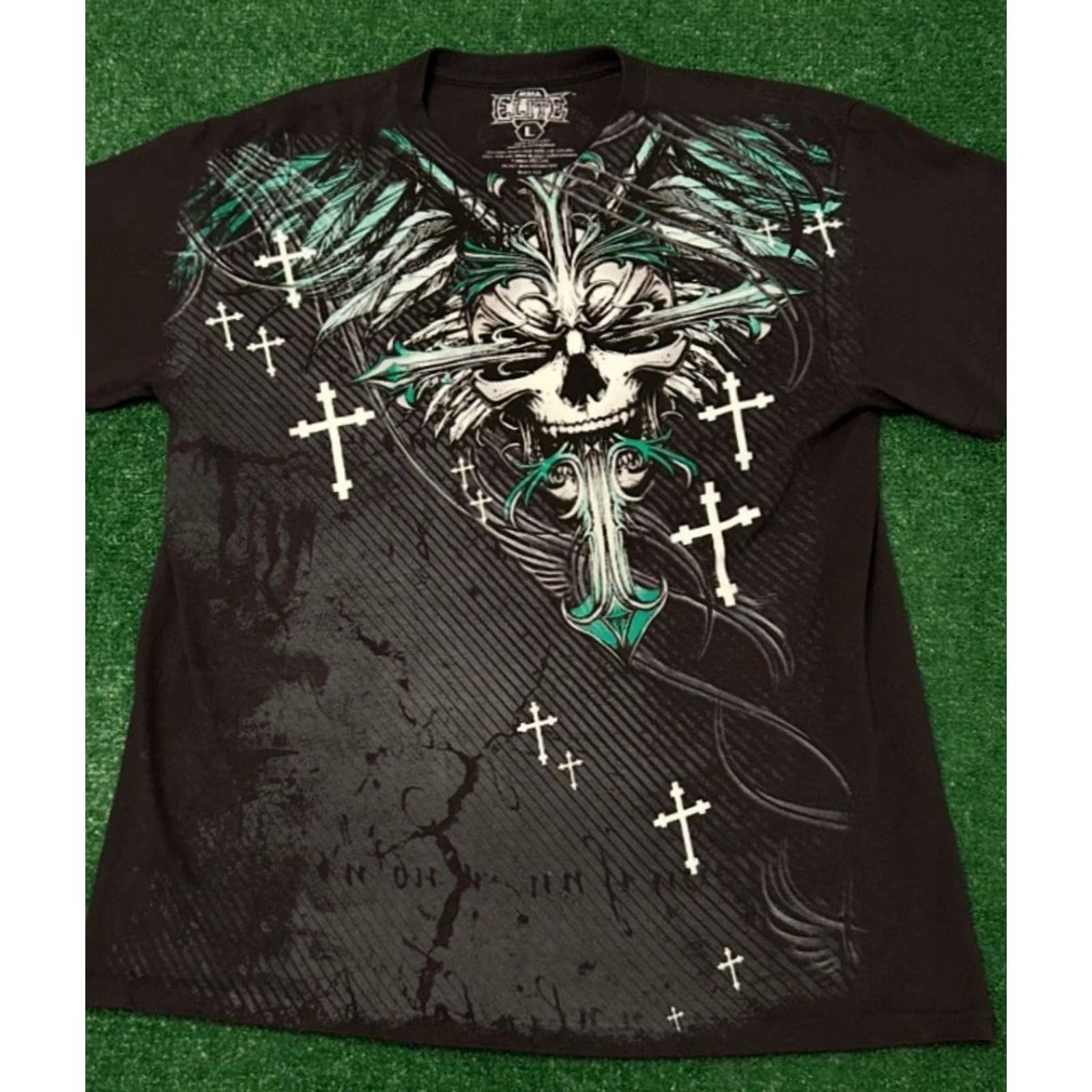 Vintage VINTAGE MMA Elite Skull Cross All Over Print VTG Shirt Mens L Punk Grunge Y2K 90s Size US L / EU 52-54 / 3 - 4 Thumbnail