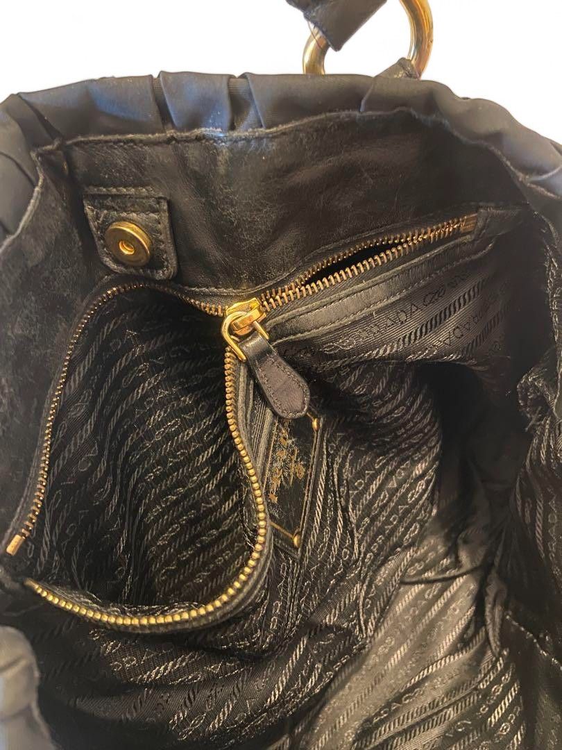 Prada Prada - Ruffle Handbag Black Leather Tote Bag Gold Hardware Size ONE SIZE - 9 Thumbnail