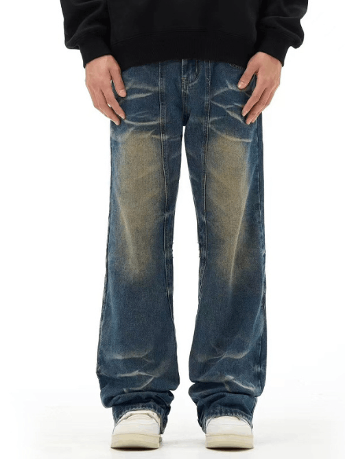 Japanese Brand × Jean Vintage washed dark blue distressed patchwork bootcut jeans Size US 32 / EU 48 - 2 Thumbnail