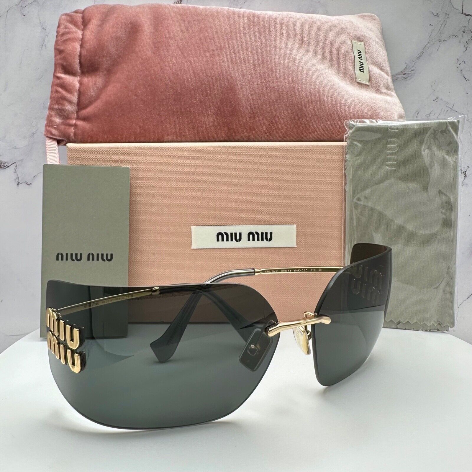 Miu Miu New MIU MIU Sunglasses Gold Rimless Wrap Square Size ONE SIZE - 2 Thumbnail