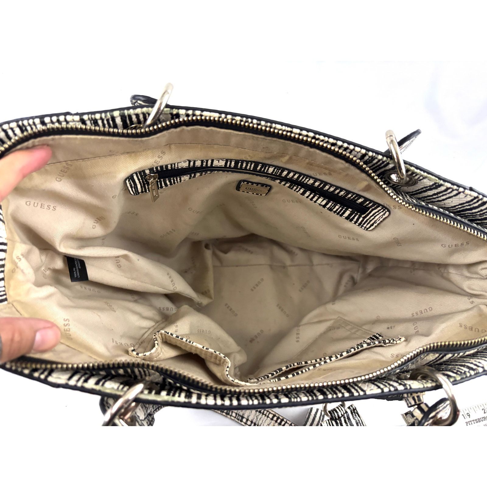 Guess Guess Kamryn Stripe Python Tote Black White Shoulder Handbag Size ONE SIZE - 6 Thumbnail