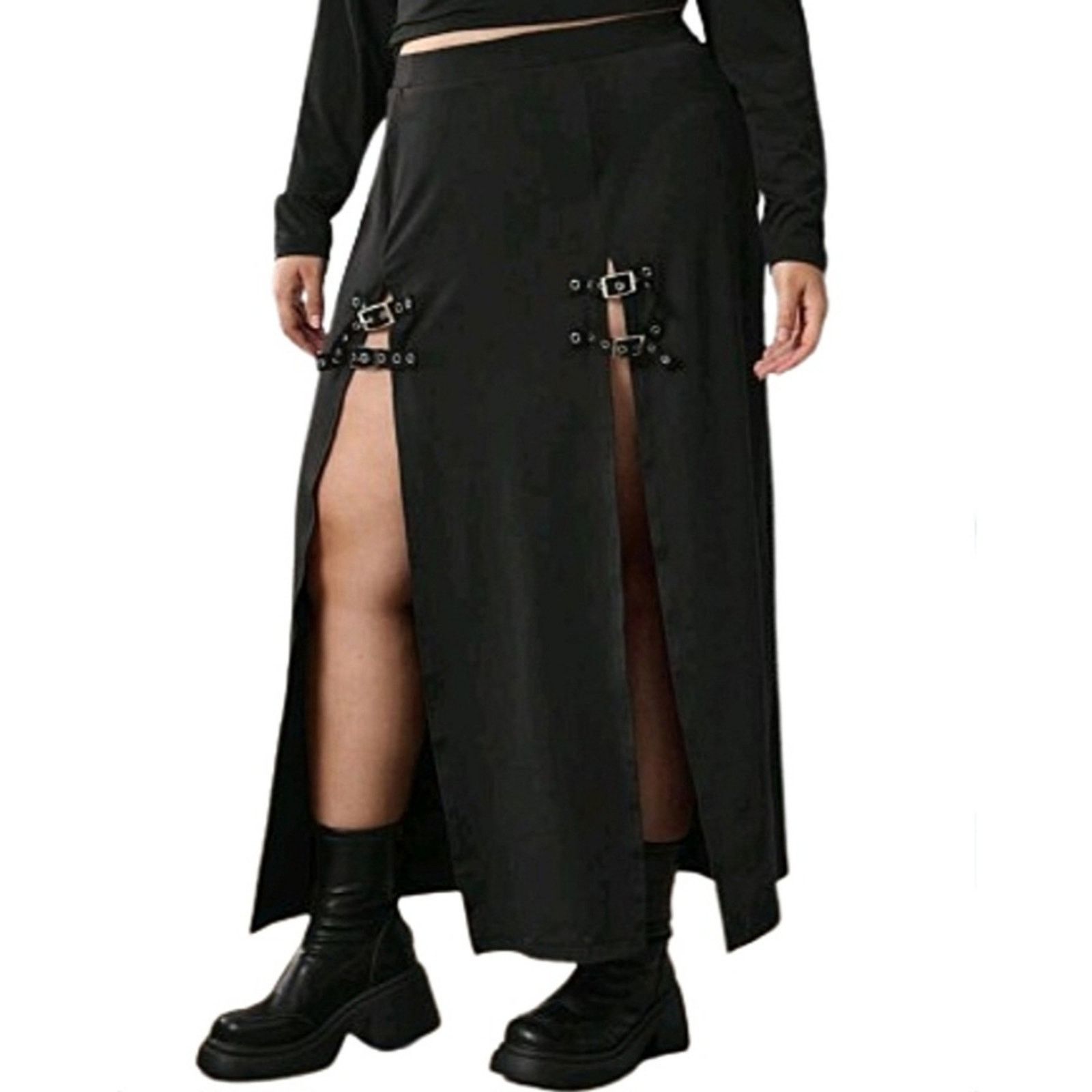 Other MIDNITE BLACK ☆ BUCKLE ACCENT ☆ HIGH SLIT ☆ SKIRT ☆ 5x ☆ NWT Size 30" / US 8 / IT 44 - 4 Thumbnail