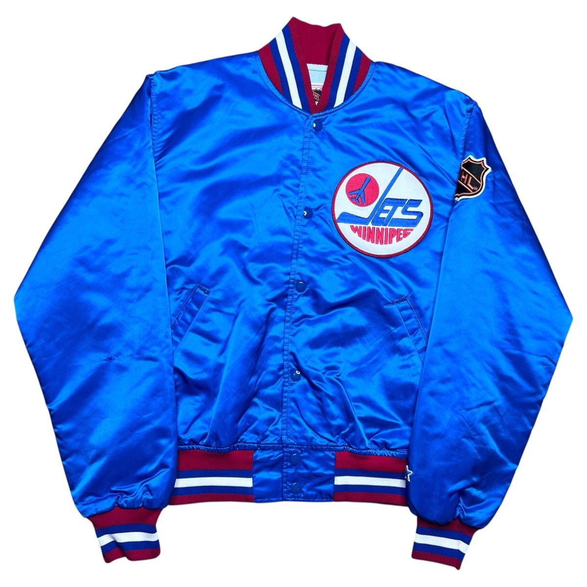 Starter 1990s NHL Winnipeg Jets Starter Spell Out Blue Satin Jacket Size US L / EU 52-54 / 3 - 1 Thumbnail