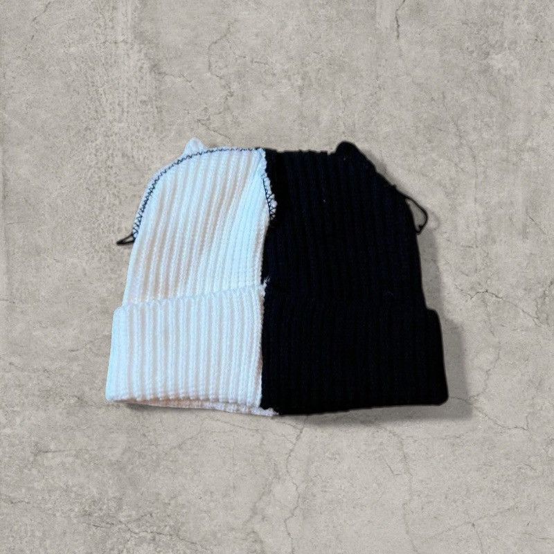 Japanese Brand Cool vintage style beanie, black/cream with patch. One size Size ONE SIZE - 3 Thumbnail